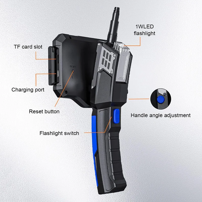 T28 Industrial Borescope with 4pcs Light 15m 7.9mm Dual Lens 5-inch 1080P Endoscope Snake Camera