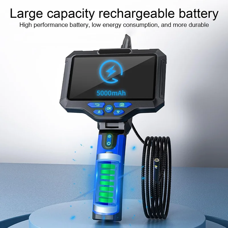 T28 Industrial Borescope with 4pcs Light 10m 7.9mm Dual Lens 5-inch 1080P Endoscope Snake Camera