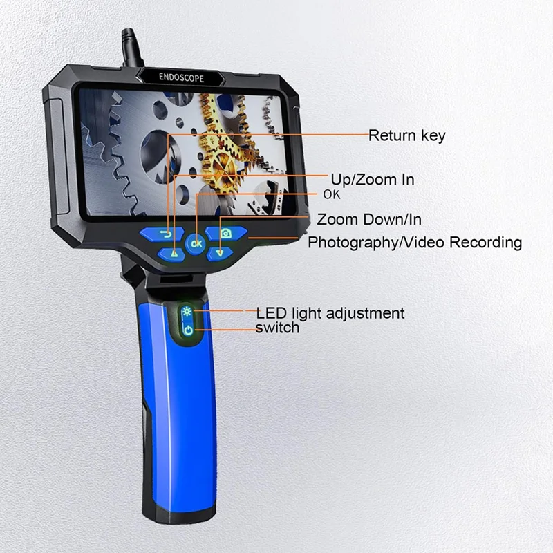 T28 5.5mm Dual Lens Endoscope with 4pcs Light 5m 5-inch 1080P Digital Industrial Borescope