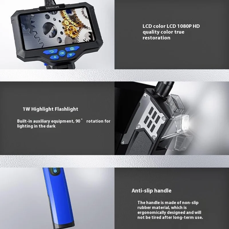 T28 5.5mm Dual Lens Endoscope with 4pcs Light 1m 5-inch 1080P Digital Industrial Borescope