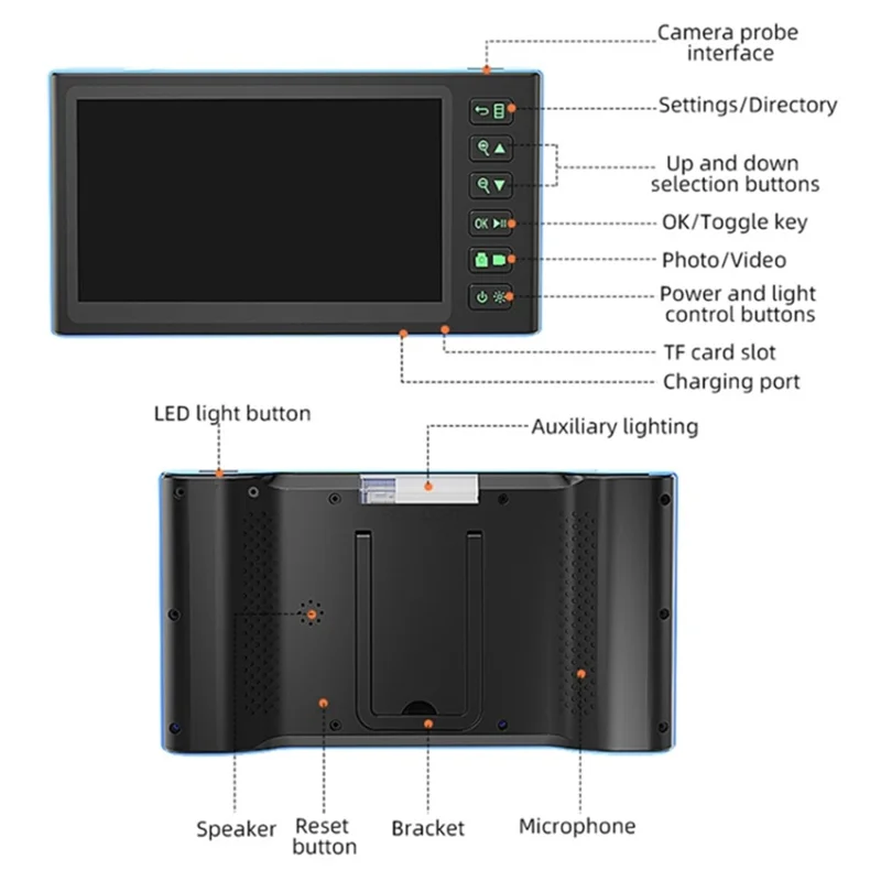 T23 7.9mm Triple Lens Borescope 1m 7 inch IPS Screen 1080P HD Industrial Endoscope IP67 Waterproof Camera