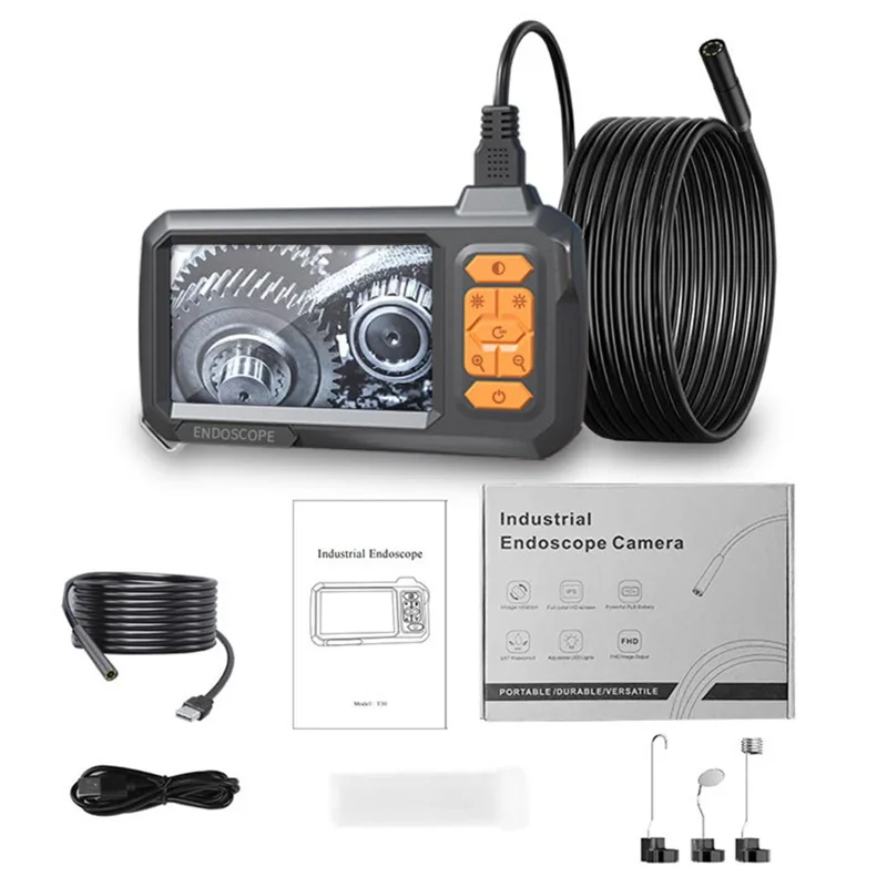 T30-AV 8mm Single Lens 1080P HD Industrial Endoscope Camera with 4.3-inch IPS Screen, 2m Hard Wire