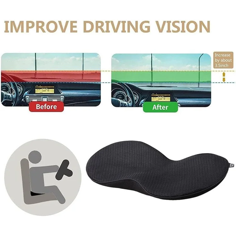 Almofada de Assento de Carro com Cinta para Quadril / Cintura, Tecido de Malha + Espuma de Memória Respirável, Alívio da Fadiga - Preto