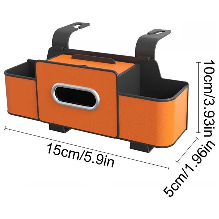 Rücksitz-Organizer mit mehreren Funktionen, Leder+ABS, Taschentuchbox, Getränkehalter mit Haken - Orange