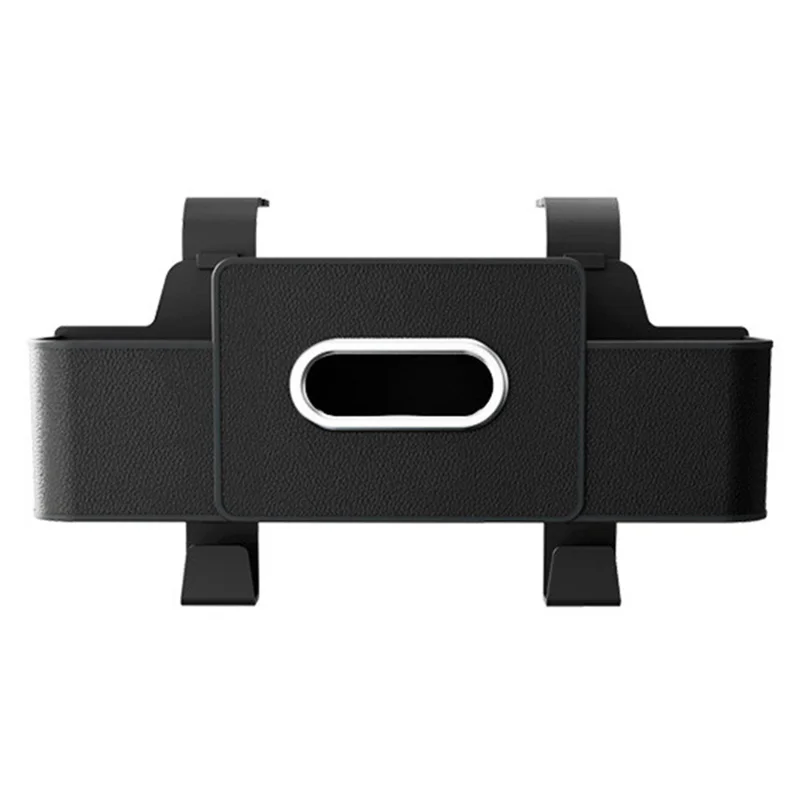 Car Seat Back Multi-Function Storage Organizer Leather+ABS Tissue Box Cup Holder with Hooks - Matte Black