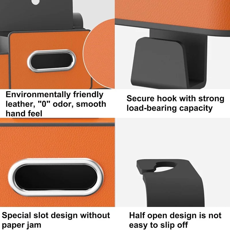 Car Seat Back Multi-Function Storage Organizer Leather+ABS Tissue Box Cup Holder with Hooks - Matte Black