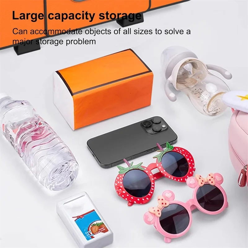 Car Seat Back Multi-Function Storage Organizer Leather+ABS Tissue Box Cup Holder with Hooks - Matte Black