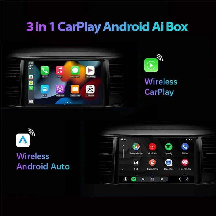 Boîte intelligente S1 Android 10 avec adaptateur Wireless Carplay / Android Auto intégré, Netflix Youtube, 2+16 Go