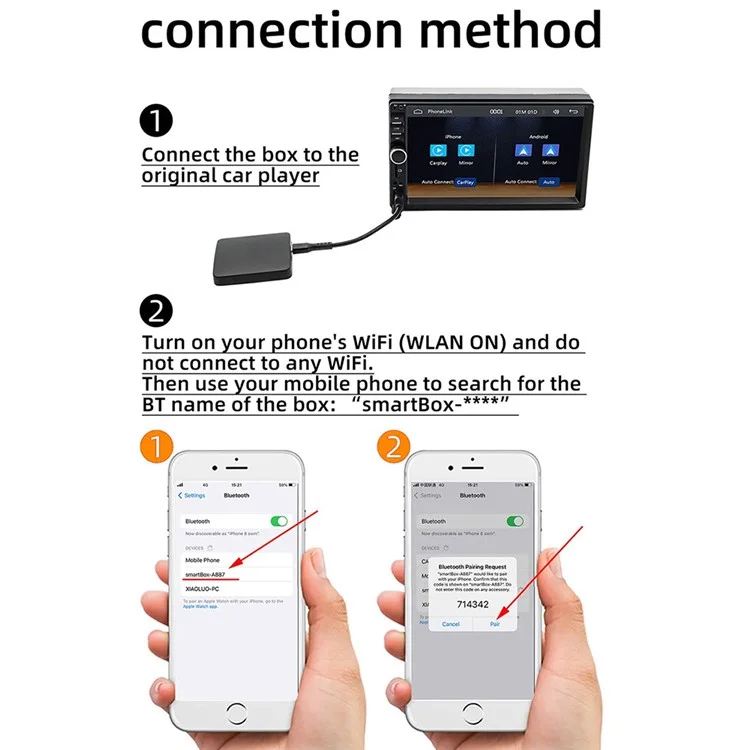 Caja de vídeo inalámbrica para coche con adaptador de CarPlay/Android Auto