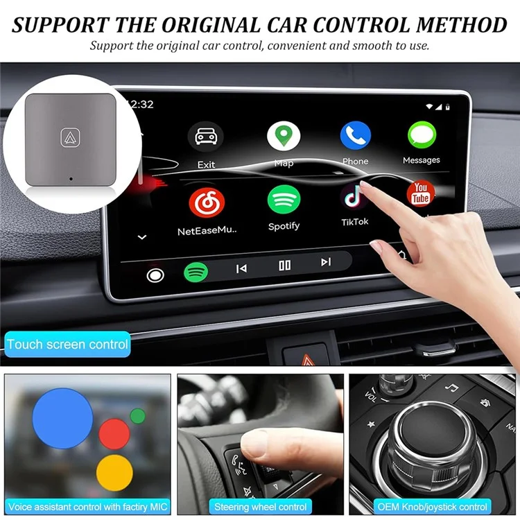 Caja de vídeo inalámbrica para coche con adaptador de CarPlay/Android Auto