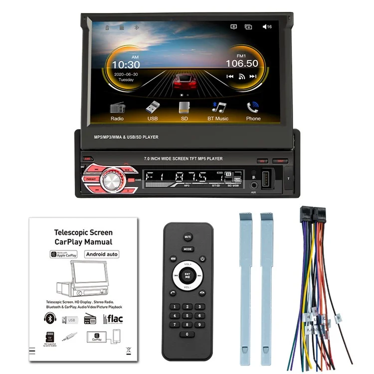 9601C 7-inch Wired Carplay HD Large Screen Car MP5 Player Multifunction Rear View Image Navigation Player