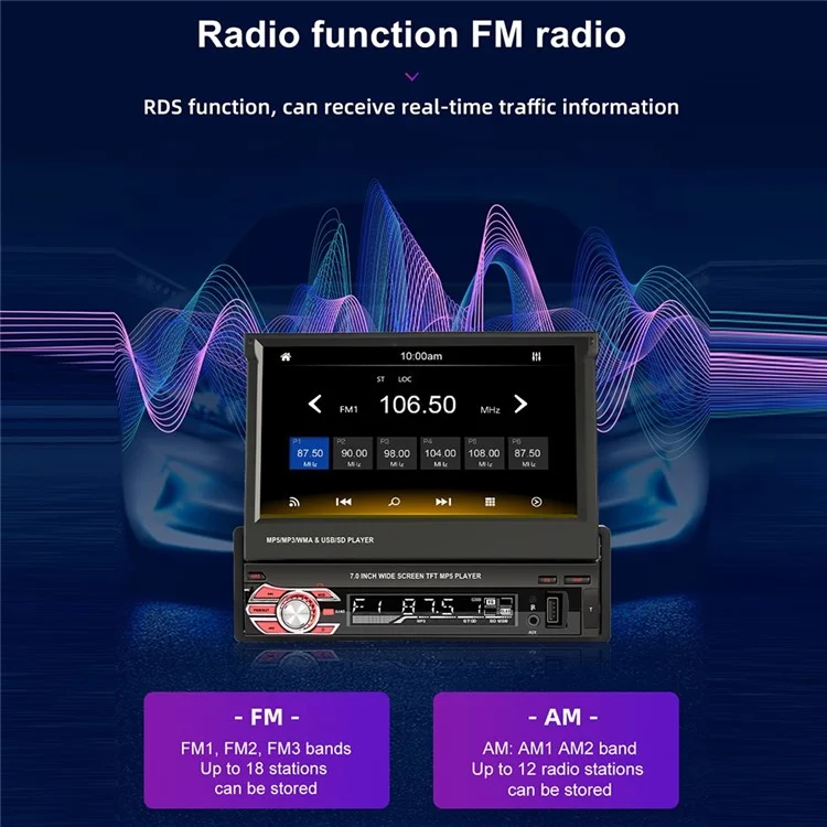 9601C 7-inch Wired Carplay HD Large Screen Car MP5 Player Multifunction Rear View Image Navigation Player