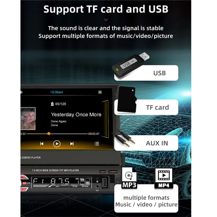 9601C 7-inch Wired Carplay HD Large Screen Car MP5 Player Multifunction Rear View Image Navigation Player