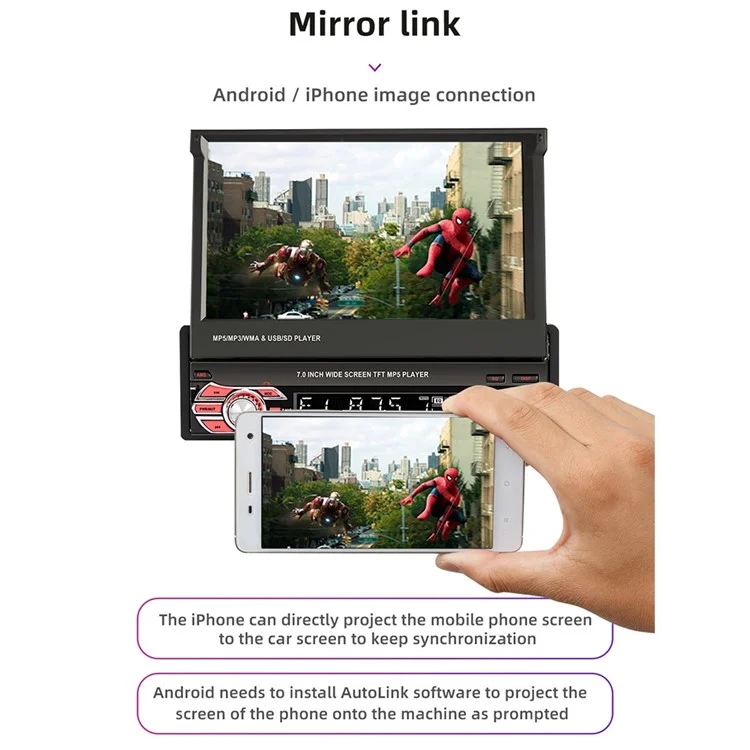 9601C 7-inch Wired Carplay HD Large Screen Car MP5 Player Multifunction Rear View Image Navigation Player