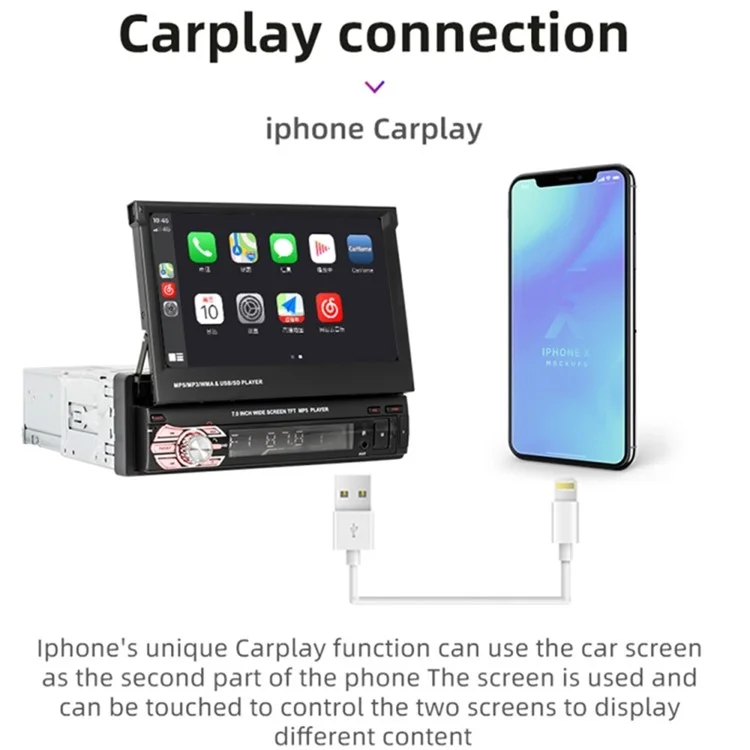 9601C 7-inch Wired Carplay HD Large Screen Car MP5 Player Multifunction Rear View Image Navigation Player