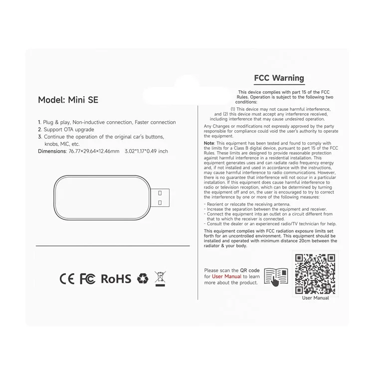 Mini SE X2air Adaptador de actualización inalámbrica de CarPlay Android Auto con conexión y reproducción