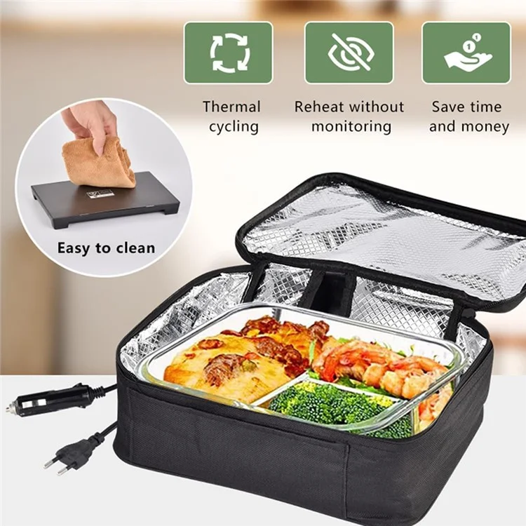12V Electric Heated Lunch Bag for Travel Camping Oxford Cloth Insulated Food Warmer - US Plug