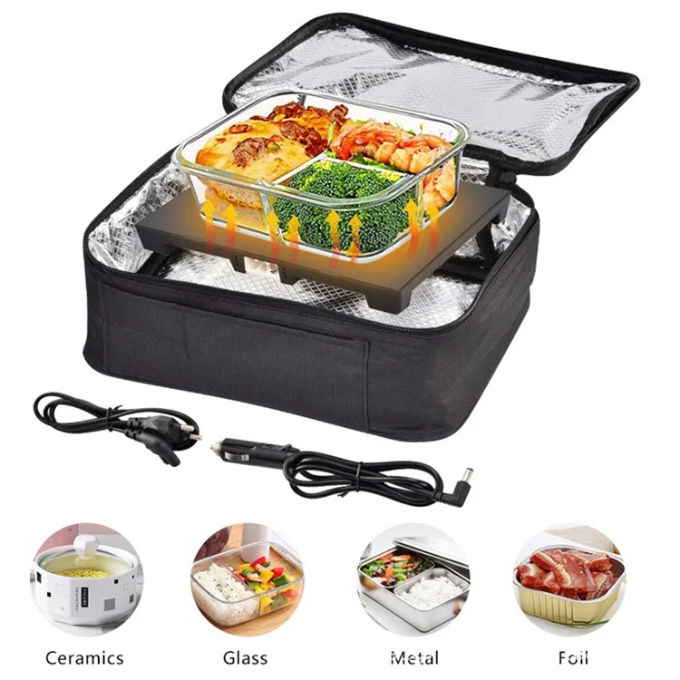 12V Electric Heated Lunch Bag for Travel Camping Oxford Cloth Insulated Food Warmer - US Plug