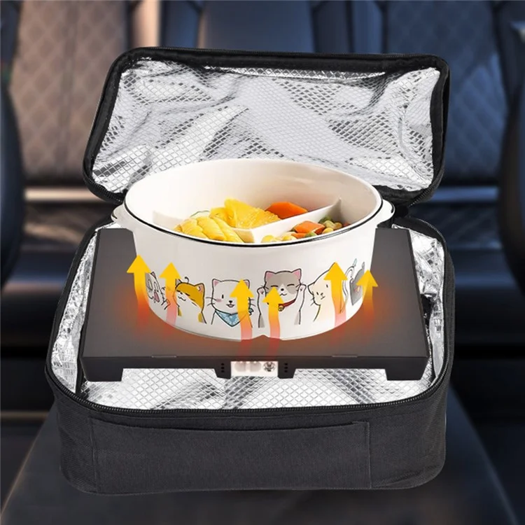 12V Electric Heated Lunch Bag for Travel Camping Oxford Cloth Insulated Food Warmer - US Plug