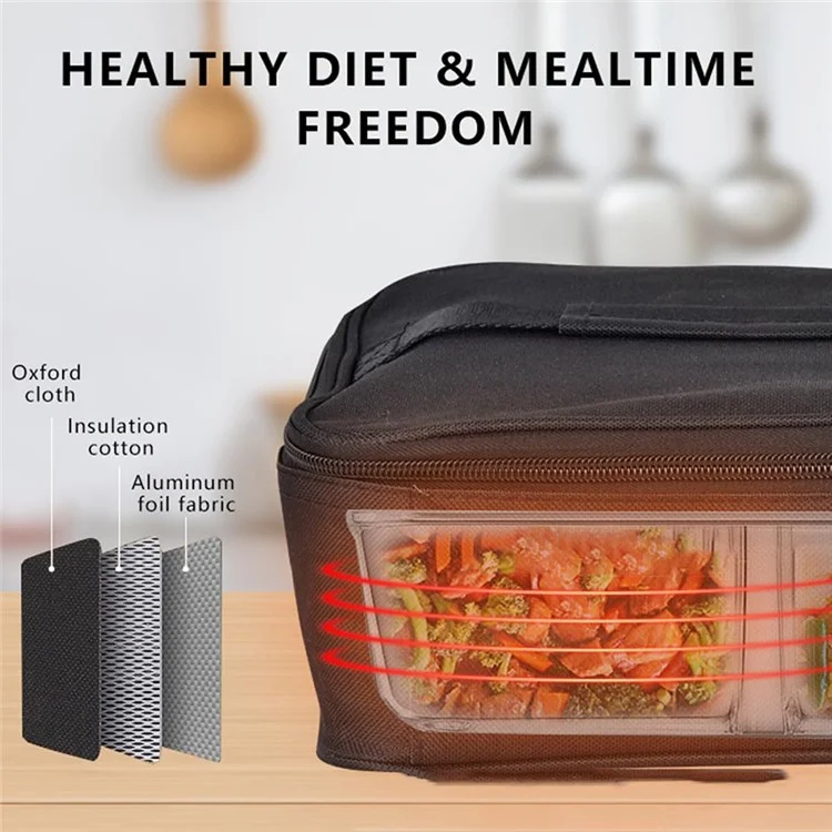12V Electric Heated Lunch Bag for Travel Camping Oxford Cloth Insulated Food Warmer - US Plug