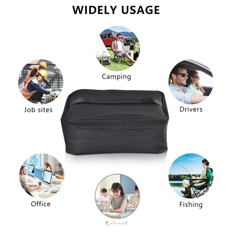 12V Electric Heated Lunch Bag for Travel Camping Oxford Cloth Insulated Food Warmer - EU Plug