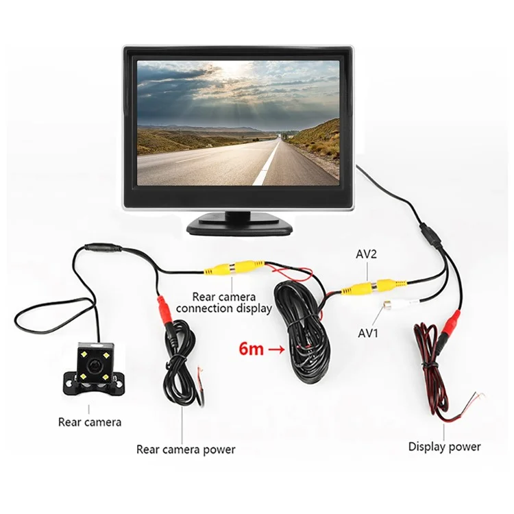 RH-508 Car Accessories 5'' LCD Display Monitor 4-LED Rear Camera Car Reversing Kit with AV1 AV2 Vide Inputs