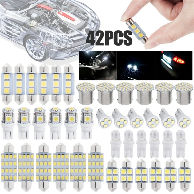 42 peças kit de luz de LED para carro T10 6000K branco xenônio substituto de lâmpadas para interior e exterior