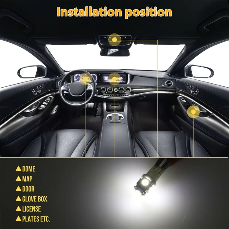 42 peças kit de luz de LED para carro T10 6000K branco xenônio substituto de lâmpadas para interior e exterior