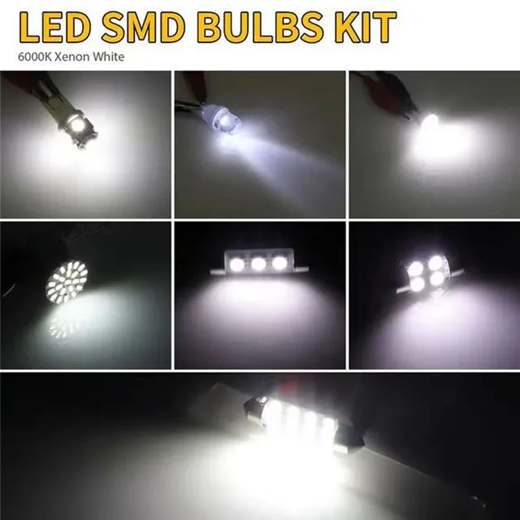 42 peças kit de luz de LED para carro T10 6000K branco xenônio substituto de lâmpadas para interior e exterior
