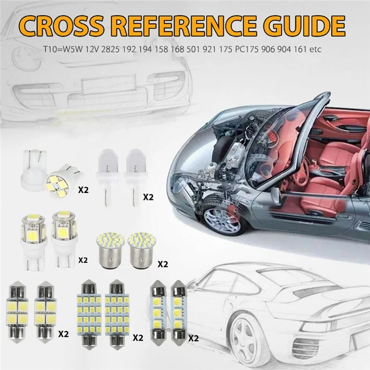 42 peças kit de luz de LED para carro T10 6000K branco xenônio substituto de lâmpadas para interior e exterior