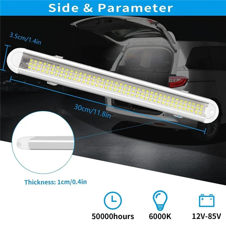 Lampada da lettura per interni auto, 12 - 85V, 120 LED su 3 file, alta luminosità, per camion, roulotte e cabine.