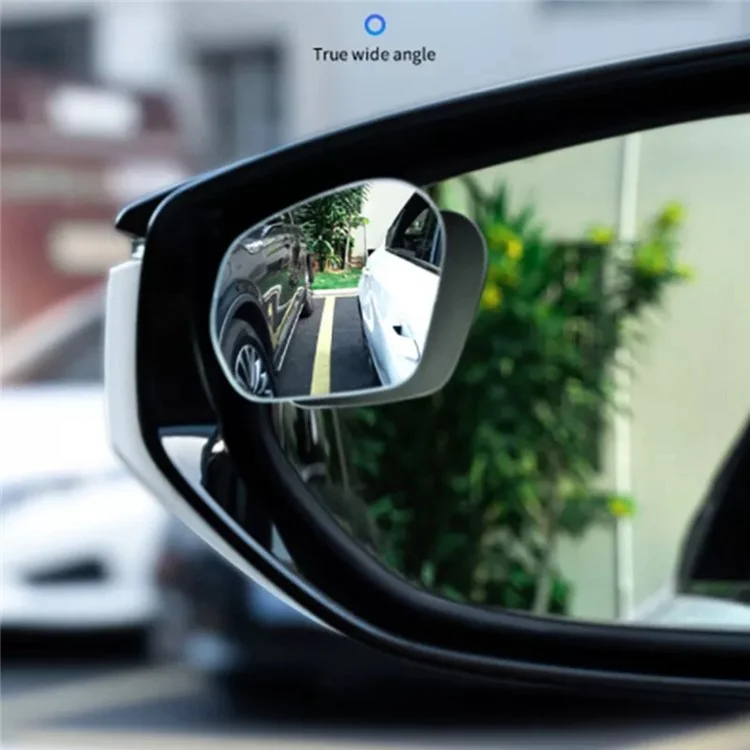 2 pièces de miroir de rétroviseur de voiture, angle mort auxiliaire à 360 degrés, angle large HD sans cadre - Noir