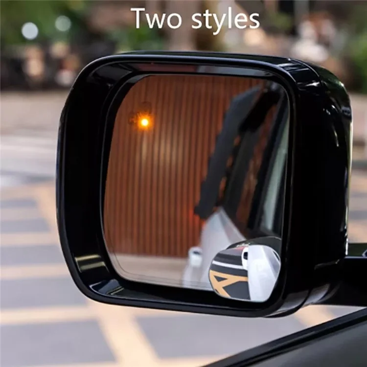 2 pièces de miroir de rétroviseur de voiture, angle mort auxiliaire à 360 degrés, angle large HD sans cadre - Noir