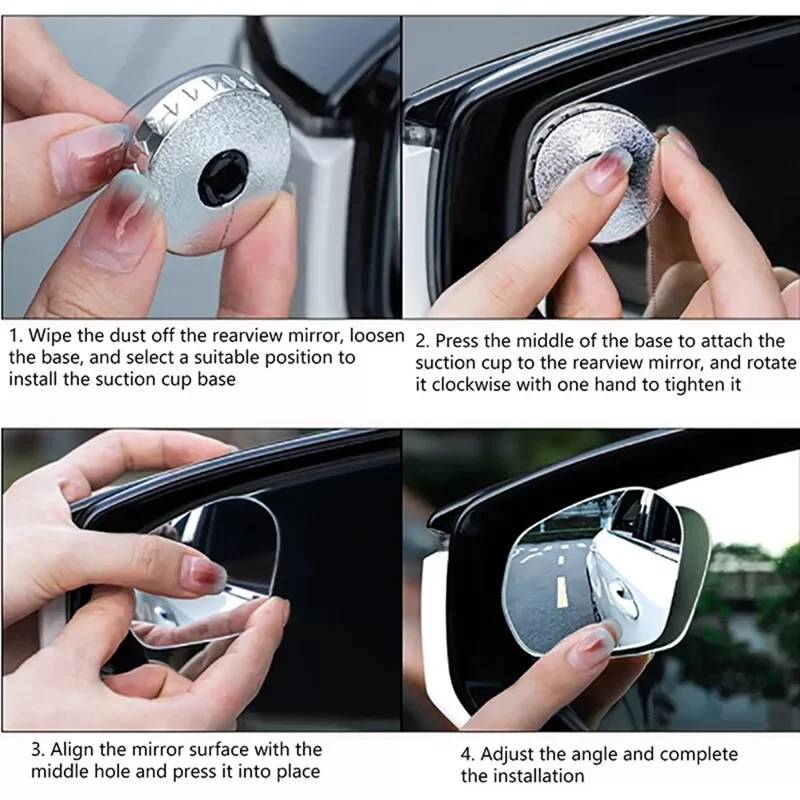 2Pcs Car Rearview Mirror Blind Spot Auxiliary 360 Degree Wide Angle Frameless HD Reflector - White