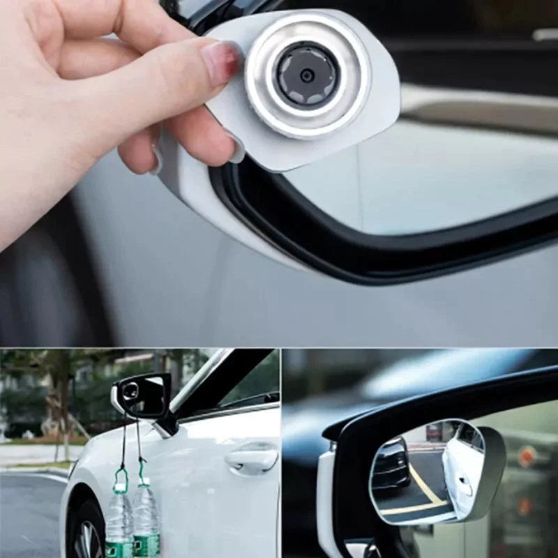 2Pcs Car Rearview Mirror Blind Spot Auxiliary 360 Degree Wide Angle Frameless HD Reflector - White