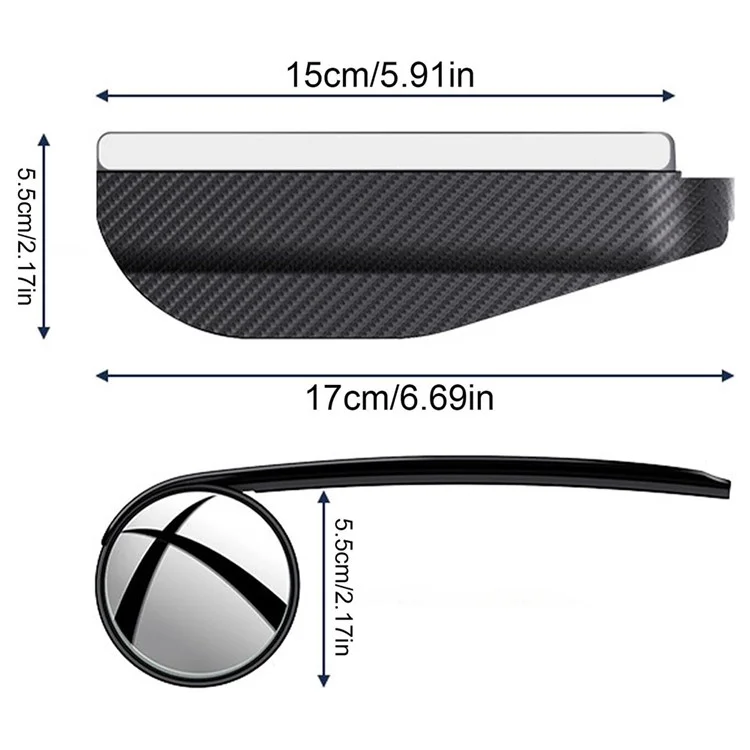 2 miroirs de point aveugle pour voiture, réglables à 360 degrés, avec pare-pluie