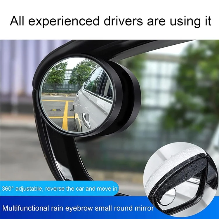 2 miroirs de point aveugle pour voiture, réglables à 360 degrés, avec pare-pluie