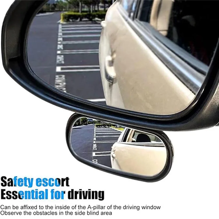 Car Rear View Mirror 360-Degree Rotatable Wide Angle Blind Spot Mirror Auxiliary Parking Aid - Black