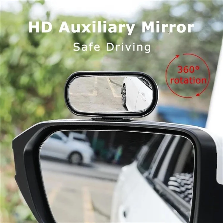 Car Rear View Mirror 360-Degree Rotatable Wide Angle Blind Spot Mirror Auxiliary Parking Aid - Black