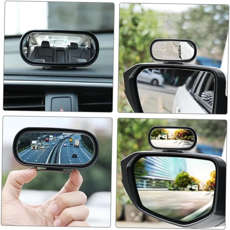 Car Rear View Mirror 360-Degree Rotatable Wide Angle Blind Spot Mirror Auxiliary Parking Aid - Black