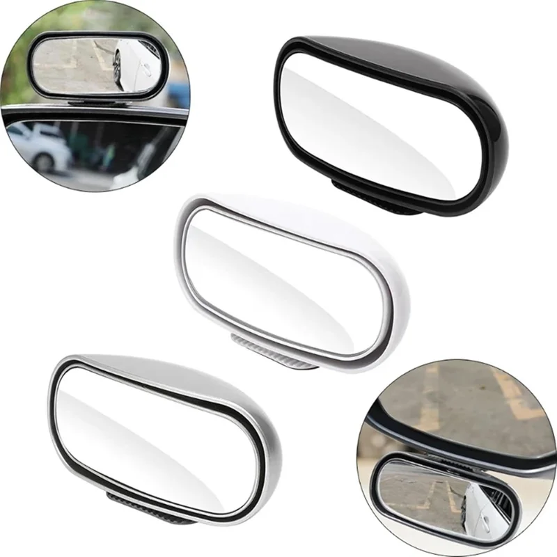 Car Rear View Mirror 360-Degree Rotatable Wide Angle Blind Spot Mirror Auxiliary Parking Aid - White