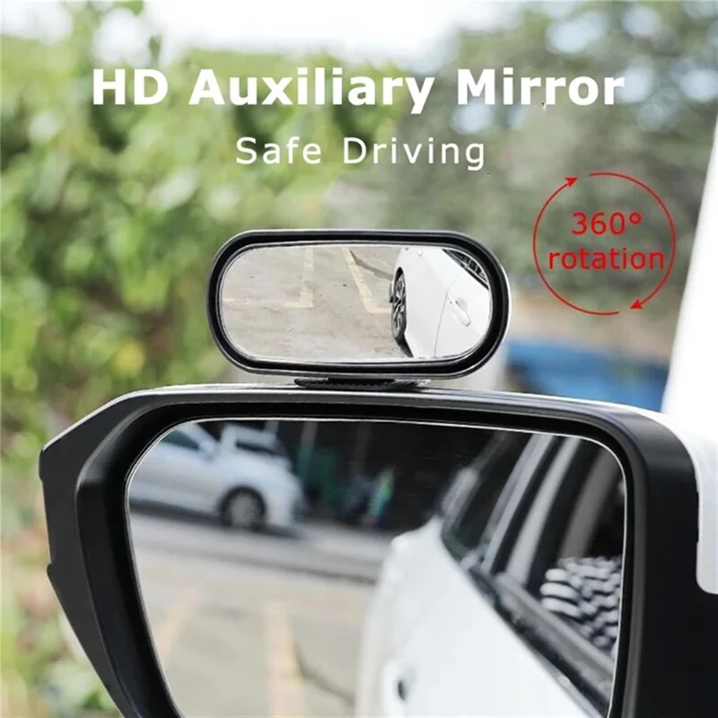 Car Rear View Mirror 360-Degree Rotatable Wide Angle Blind Spot Mirror Auxiliary Parking Aid - White
