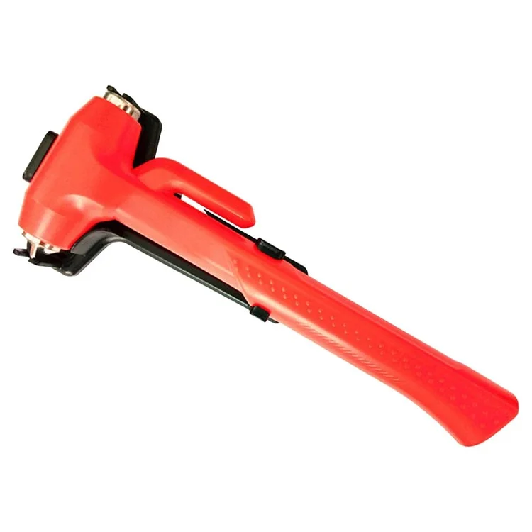 Car Safety Hammer with Seat Belt Cutter Window Breaker Long Handle Emergency Escape Tool - Red