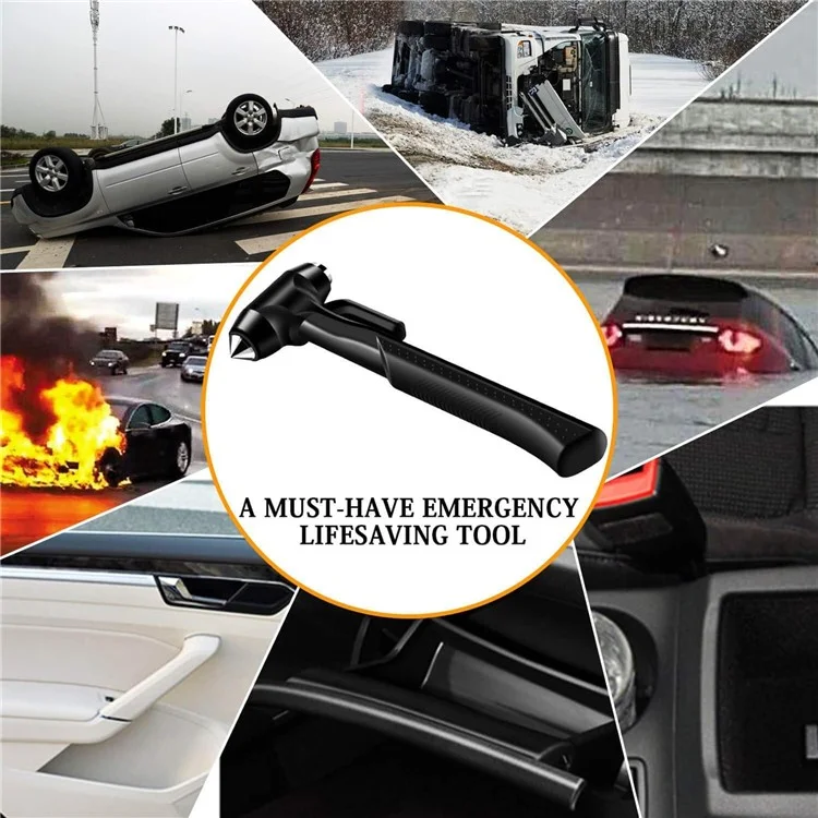 Car Safety Hammer with Seat Belt Cutter Window Breaker Long Handle Emergency Escape Tool - Red