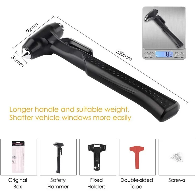 Car Safety Hammer with Seat Belt Cutter Window Breaker Long Handle Emergency Escape Tool - Red