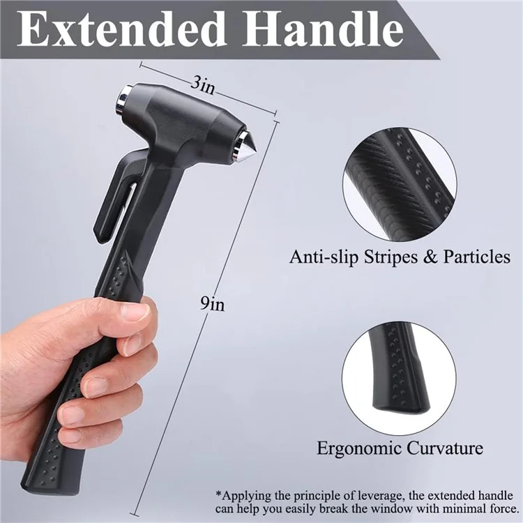 Car Safety Hammer with Seat Belt Cutter Window Breaker Long Handle Emergency Escape Tool - Red