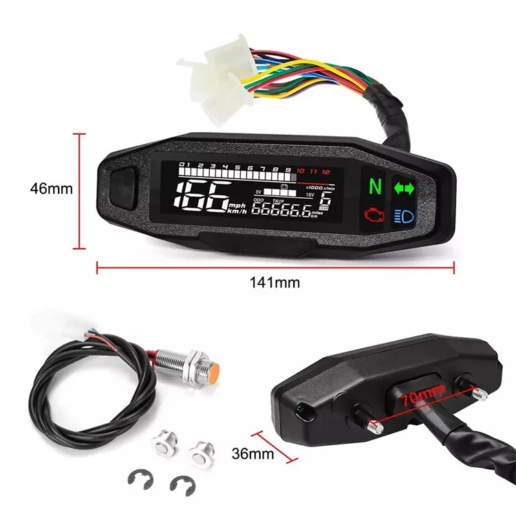 12V Motorcycle Modification Mini LCD Digital Speedometer Tachometer Fuel Gauge