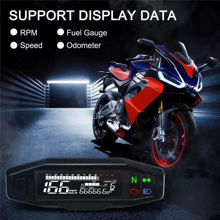 12V Motorcycle Modification Mini LCD Digital Speedometer Tachometer Fuel Gauge