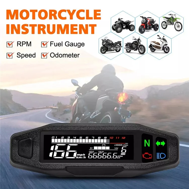 12V Motorcycle Modification Mini LCD Digital Speedometer Tachometer Fuel Gauge