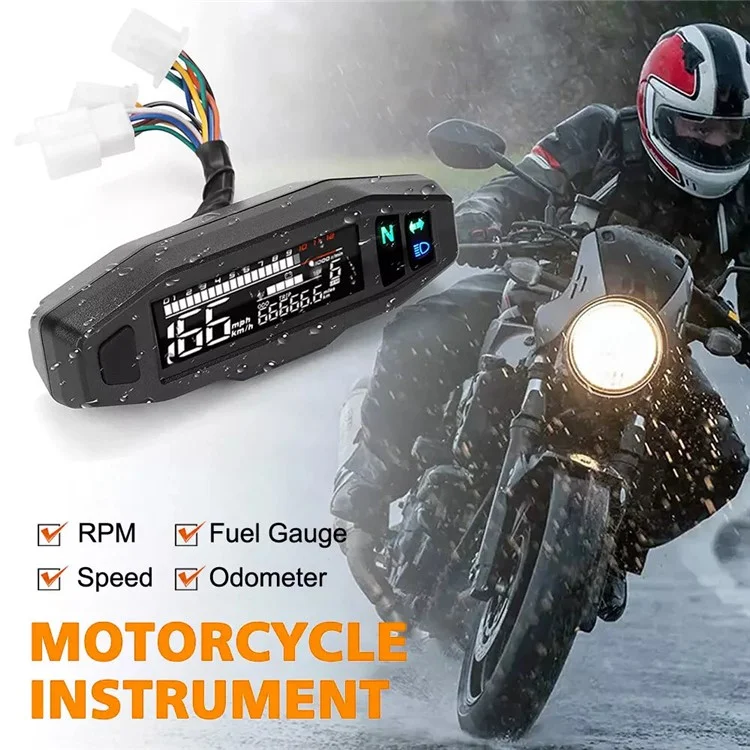 12V Motorcycle Modification Mini LCD Digital Speedometer Tachometer Fuel Gauge